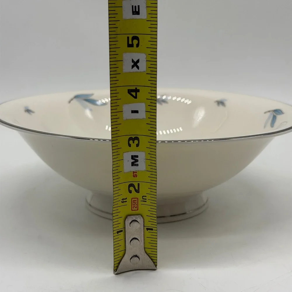 Syracuse China Evening Star Serving Bowl Blue Leaf Platinum Trim‎ Vintage